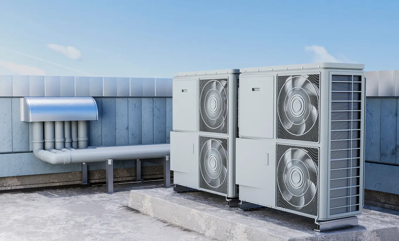 Home close up heat pump outside home 1