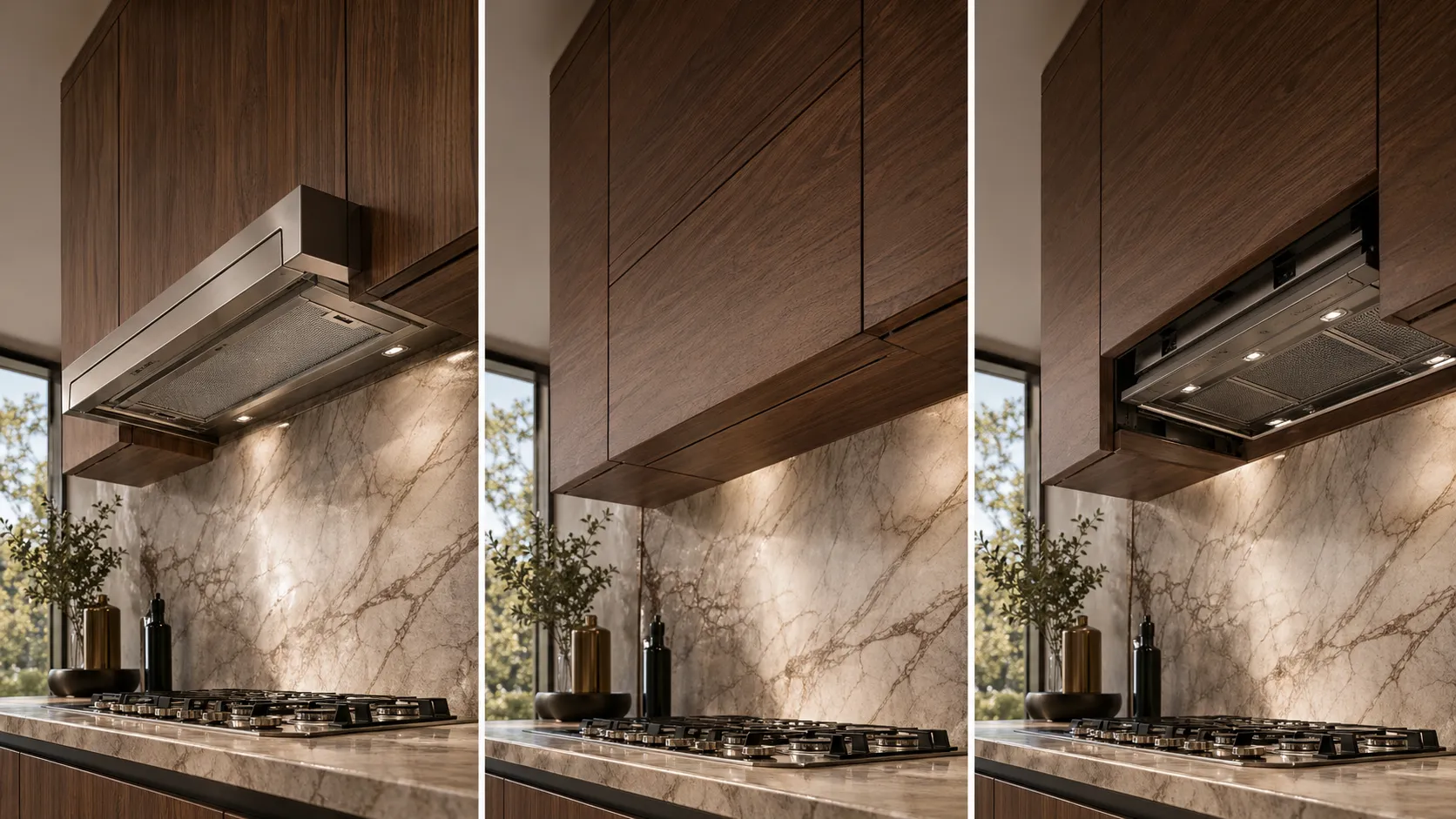 Ductless kitchen hood and Built-in Installation Guide in Kuwait 3 Difference Between Built-in, Concealed, and Internal Kitchen Hoods
