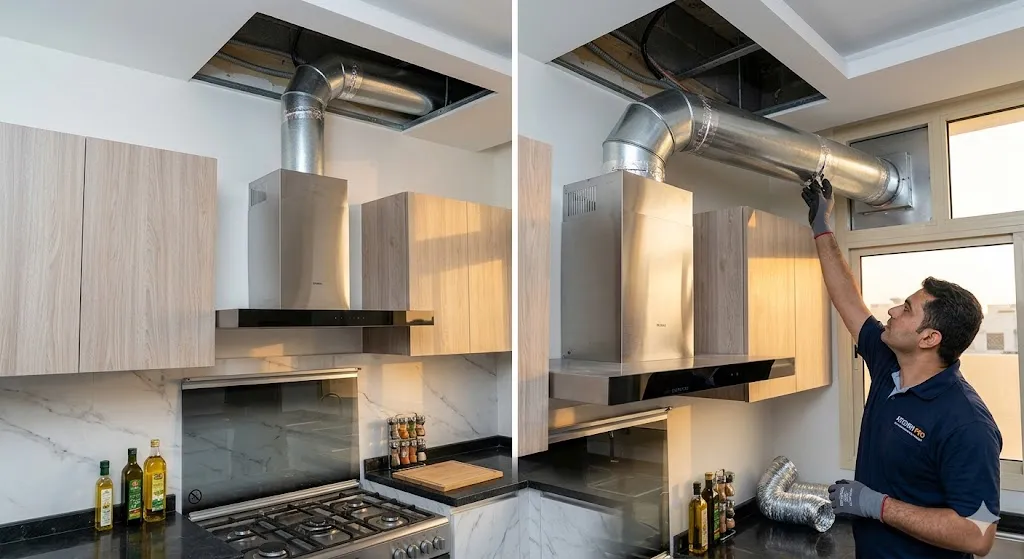 Kitchen Hood Installation Stages from Fixing to Operation