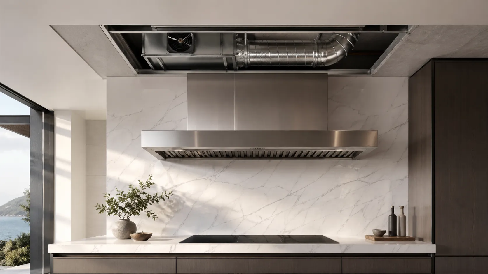 مروحة شفط مطبخ إيطالي وتيربو: قواعد اختيار المقاس ومسارات السحب