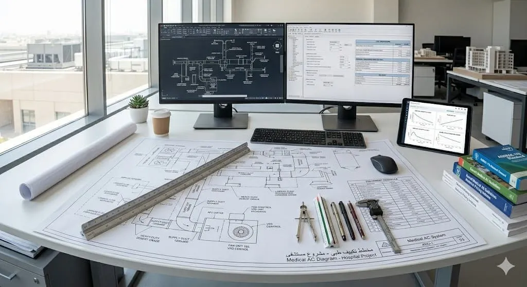 حساب مقاسات الدكت والمراوح وضوابط تكلفة التكييف الطبي