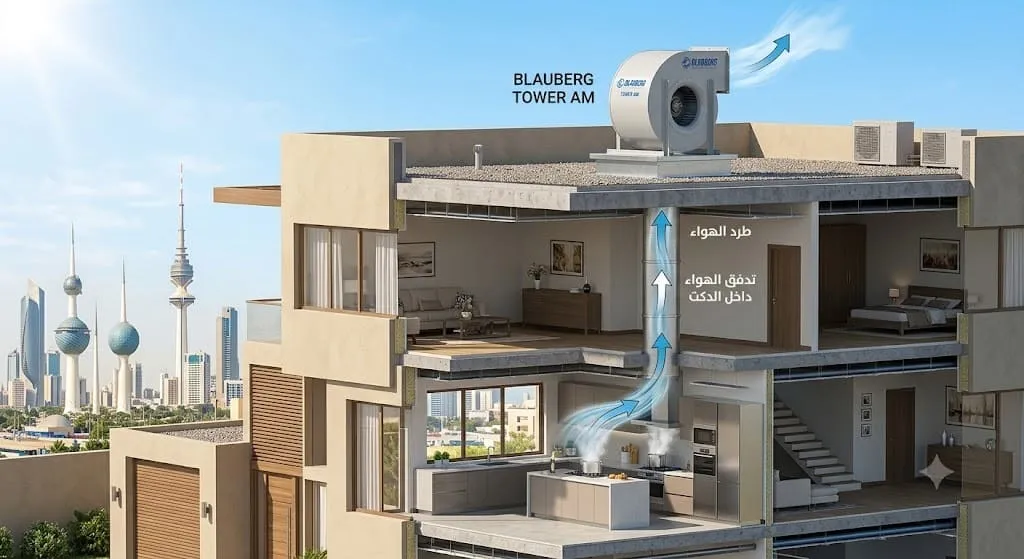 مراوح Blauberg Tower AM: أفضل أنظمة طرد الهواء السقفية في الكويت استخدامات مراوح Blauberg Tower AM في الكويت